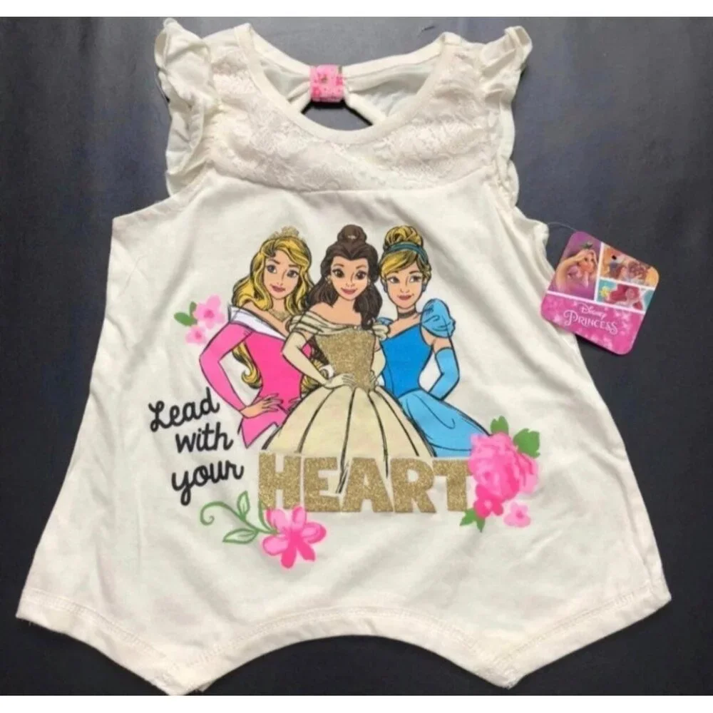 NWT Disney Princesses Glitter Tunic & Shorts Set Girls Size 5